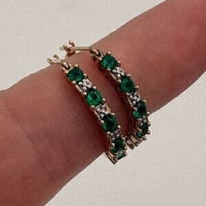 10k Yellow Gold Green Huggie Earrings THL